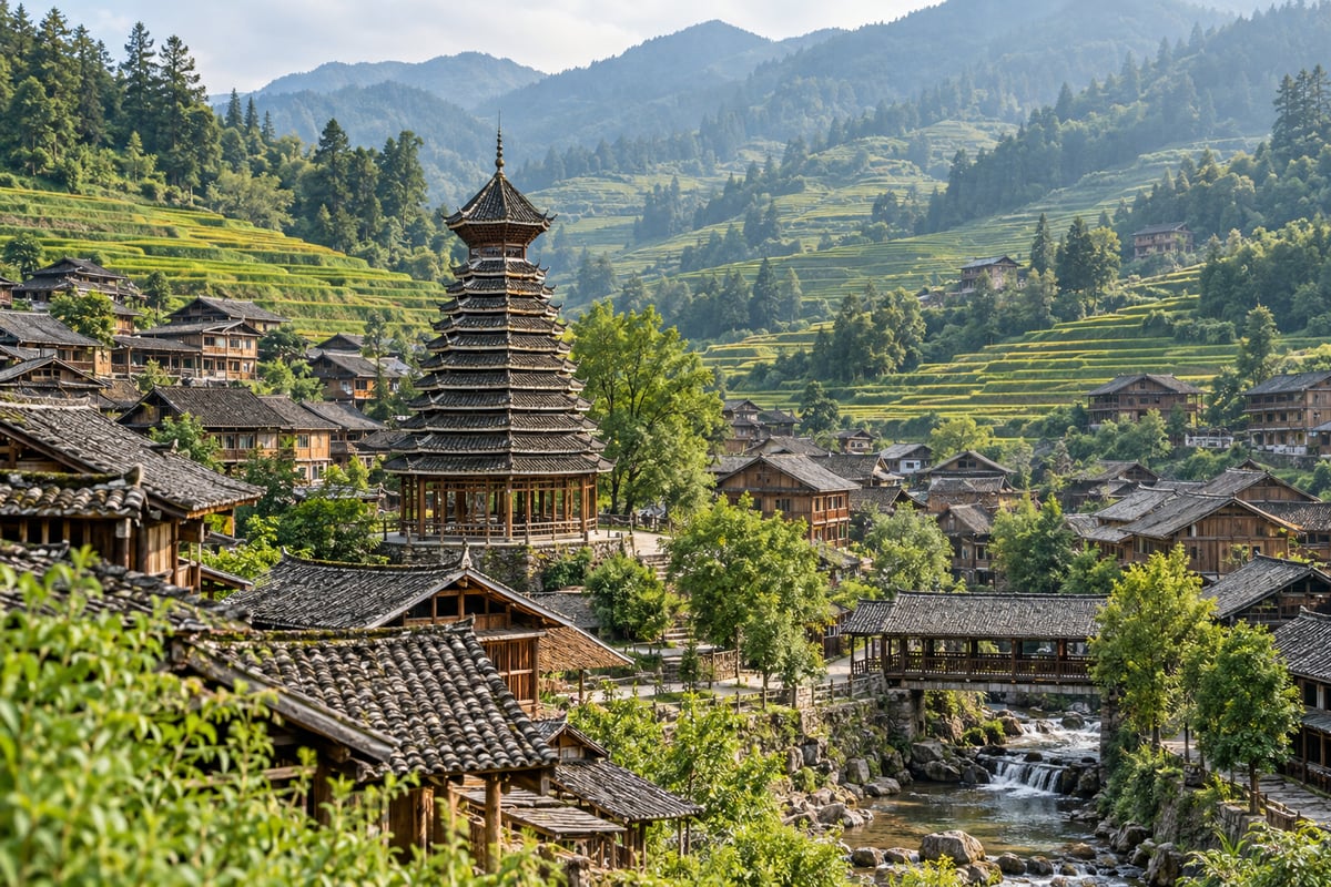 村寨出行灵感：群山中的木楼村寨（主题配图）